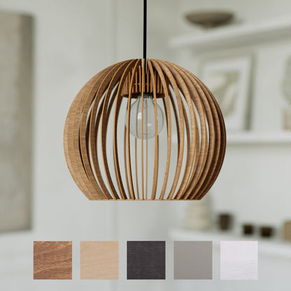 Birch Wood Pendant Light | Handcrafted Kitchen Hanging Lamp | Warm White 0