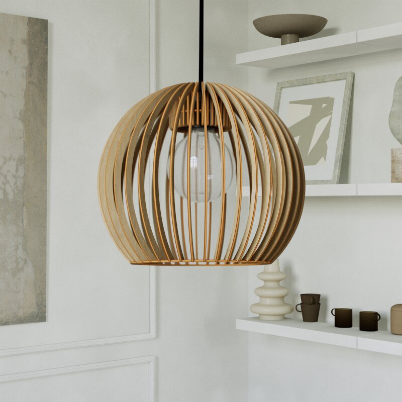 Birch Wood Pendant Light | Handcrafted Kitchen Hanging Lamp | Warm White 3