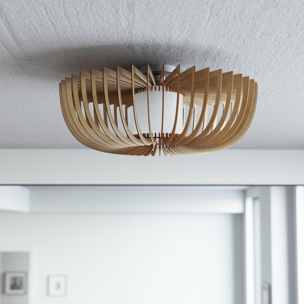 Deckenleuchte | Handgefertigte Halterung aus Birkenholz | Warmes Umgebungslicht