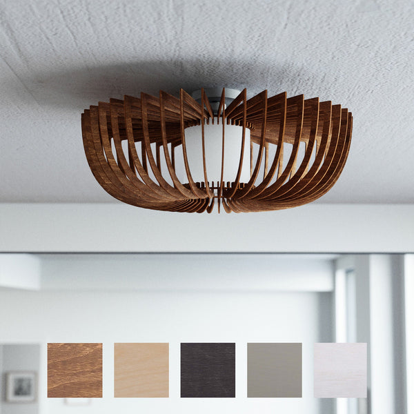 Deckenleuchte | Handgefertigte Halterung aus Birkenholz | Warmes Umgebungslicht