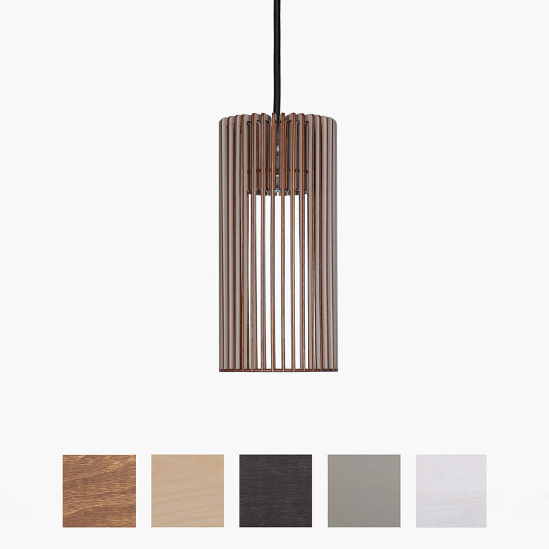 Zylindrische Hängeleuchte aus Birke | Handgefertigte Küchenhängelampe | Natürliches Finish atmosphere