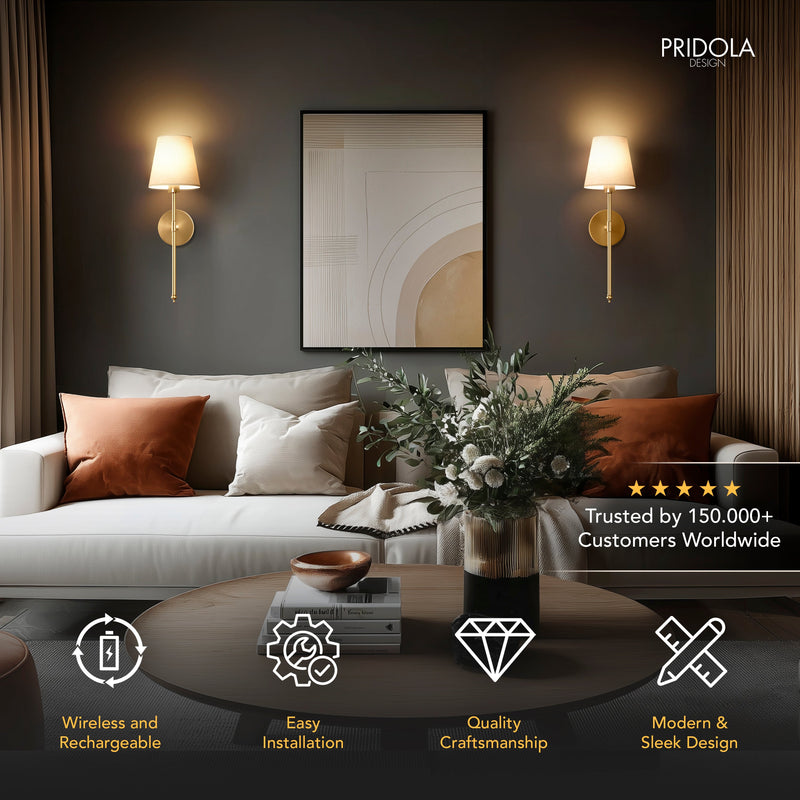 Moderne kabellose Wandleuchten | Batteriebetriebene Wandleuchte aus Metall | Einstellbare Helligkeit atmosphere