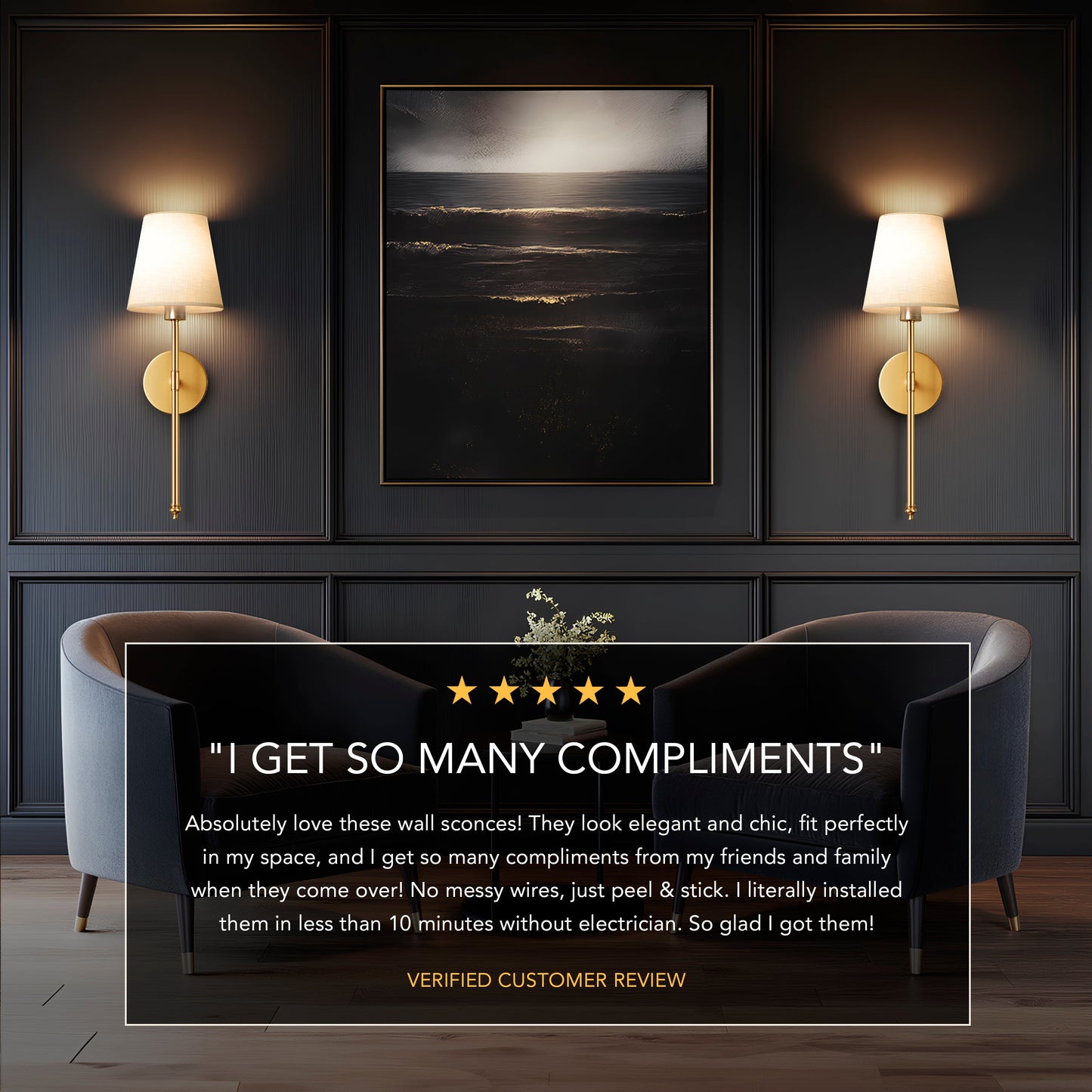 Moderne kabellose Wandleuchten | Batteriebetriebene Wandleuchte aus Metall | Einstellbare Helligkeit 3