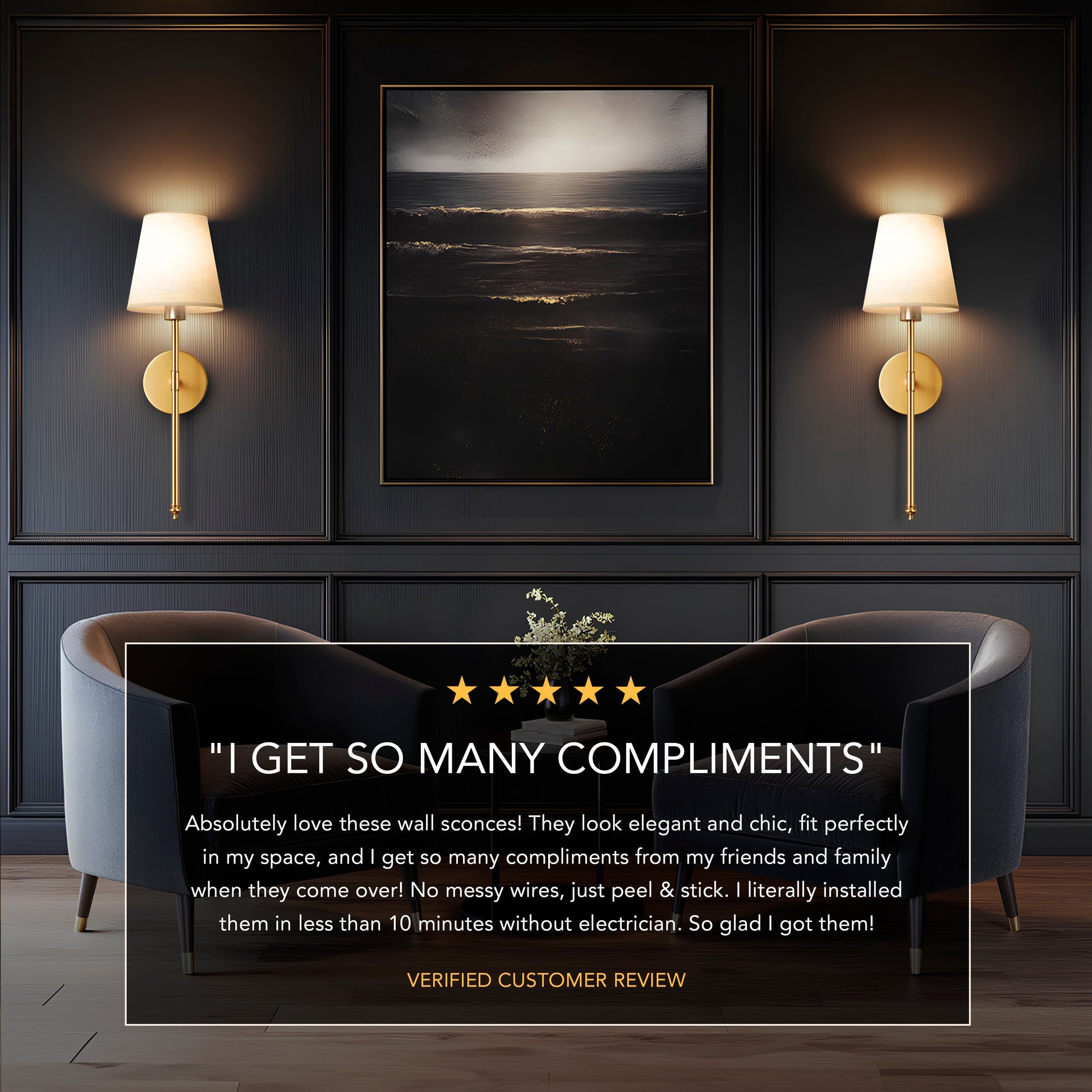 Moderne kabellose Wandleuchten | Batteriebetriebene Wandleuchte aus Metall | Einstellbare Helligkeit 3