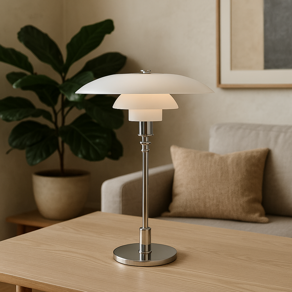 Scandinavian Minimalist Table Lamp | Iron & Glass Dimmable Bedroom Light 28cm 3