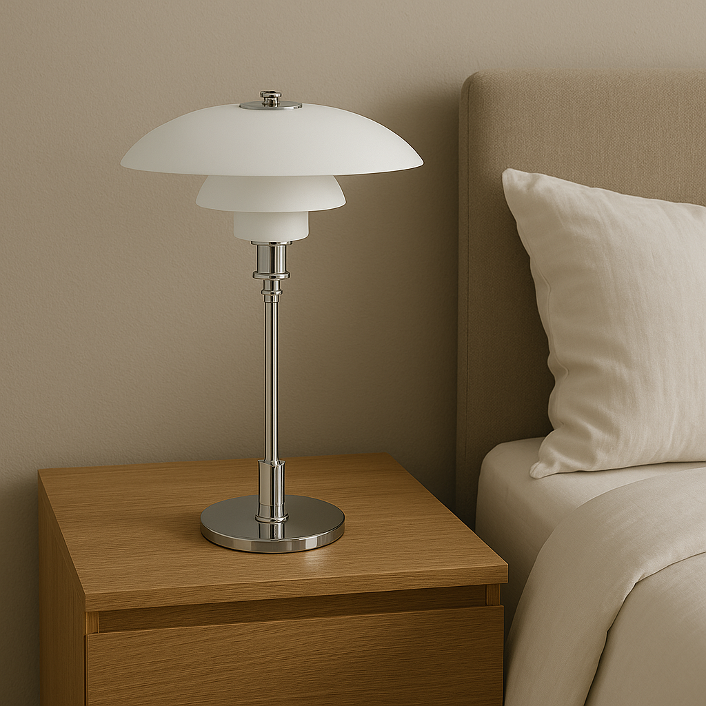 Scandinavian Minimalist Table Lamp | Iron & Glass Dimmable Bedroom Light 28cm 5
