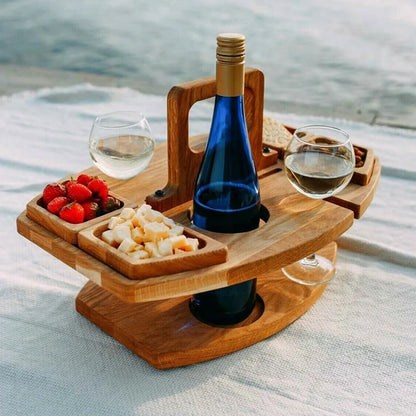 Weinnest | Tragbarer Picknick-Weintisch aus Holz mit intelligentem faltbarem Design | Ideal für Zusammenkünfte im Freien 0