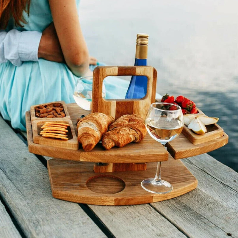 Weinnest | Tragbarer Picknick-Weintisch aus Holz mit intelligentem faltbarem Design | Ideal für Zusammenkünfte im Freien 2