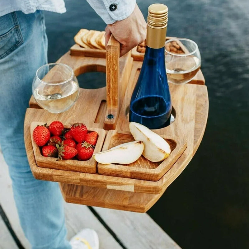 Weinnest | Tragbarer Picknick-Weintisch aus Holz mit intelligentem faltbarem Design | Ideal für Zusammenkünfte im Freien atmosphere