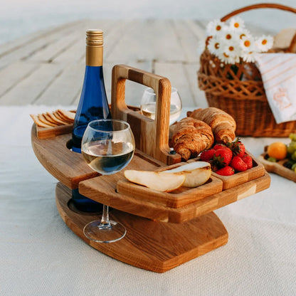 Weinnest | Tragbarer Picknick-Weintisch aus Holz mit intelligentem faltbarem Design | Ideal für Zusammenkünfte im Freien 6